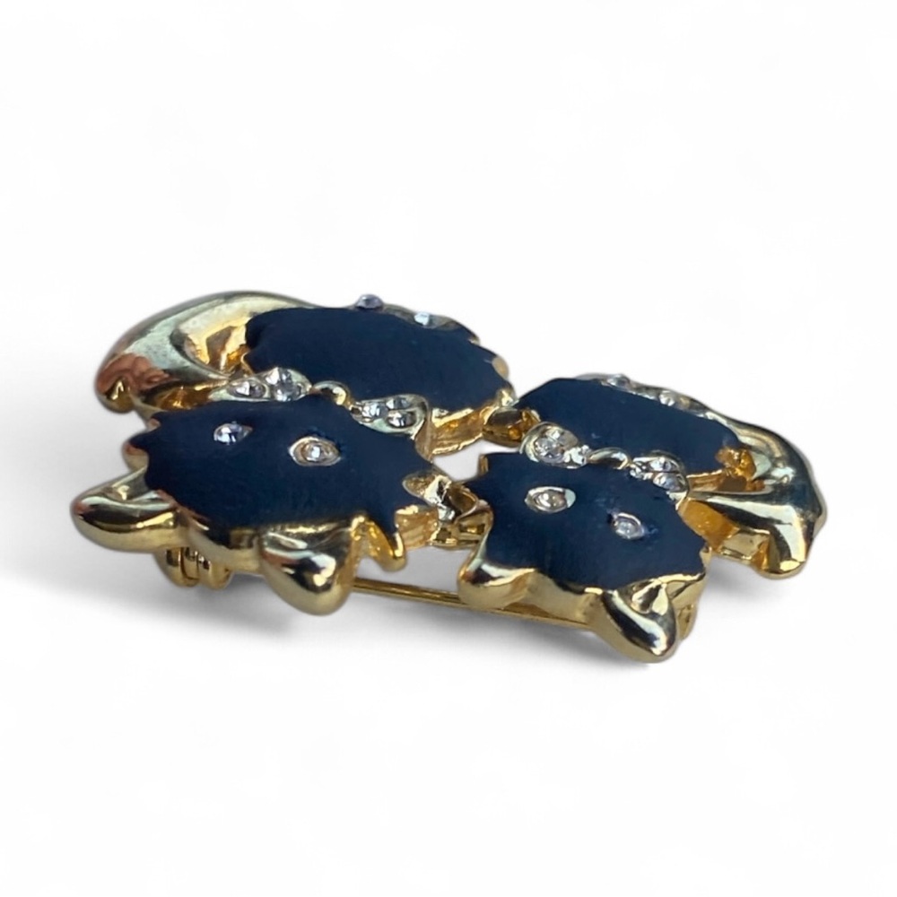 Vintage Niello or Matte Black & Gold Tone Fox / Cat Brooch - Picture 5 of 5
